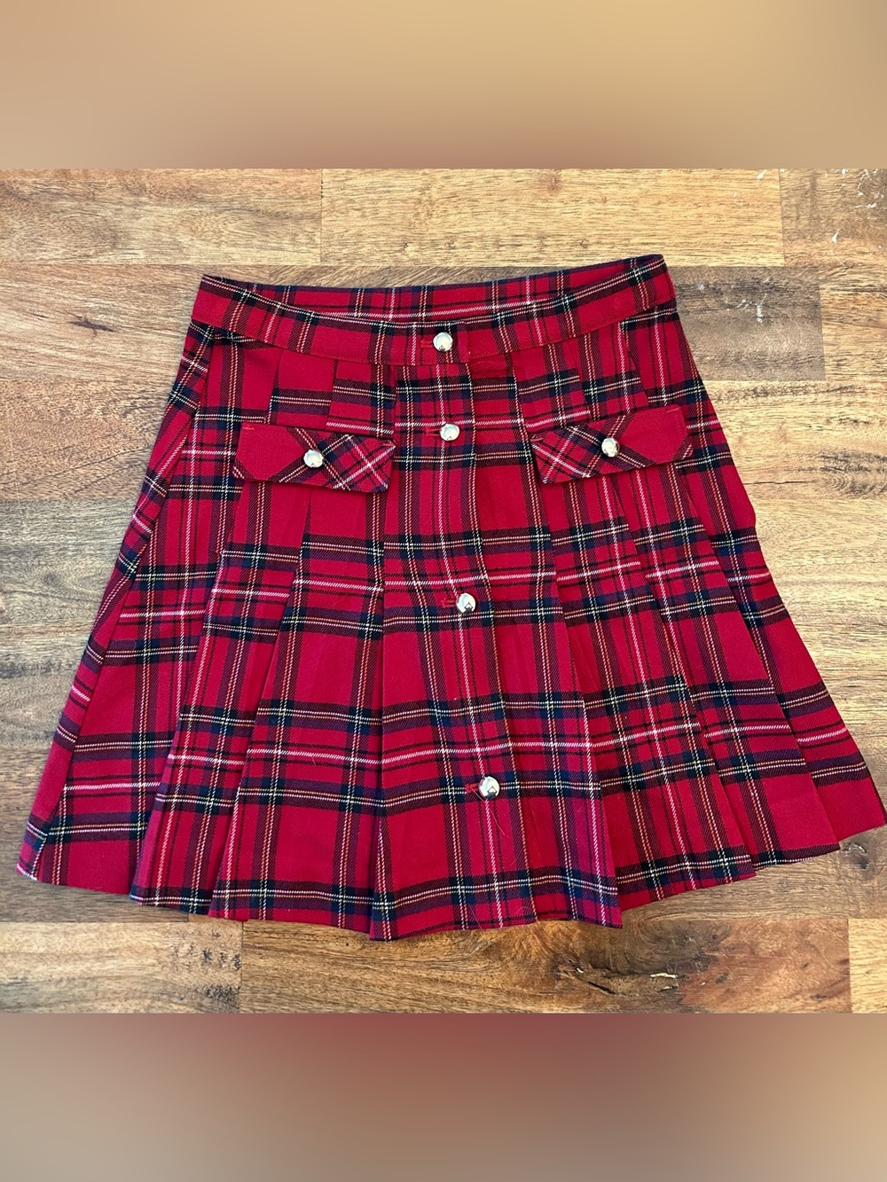 H&M Girls Red Tartan Plaid Pleated Skirt Size 8 Holiday Christmas